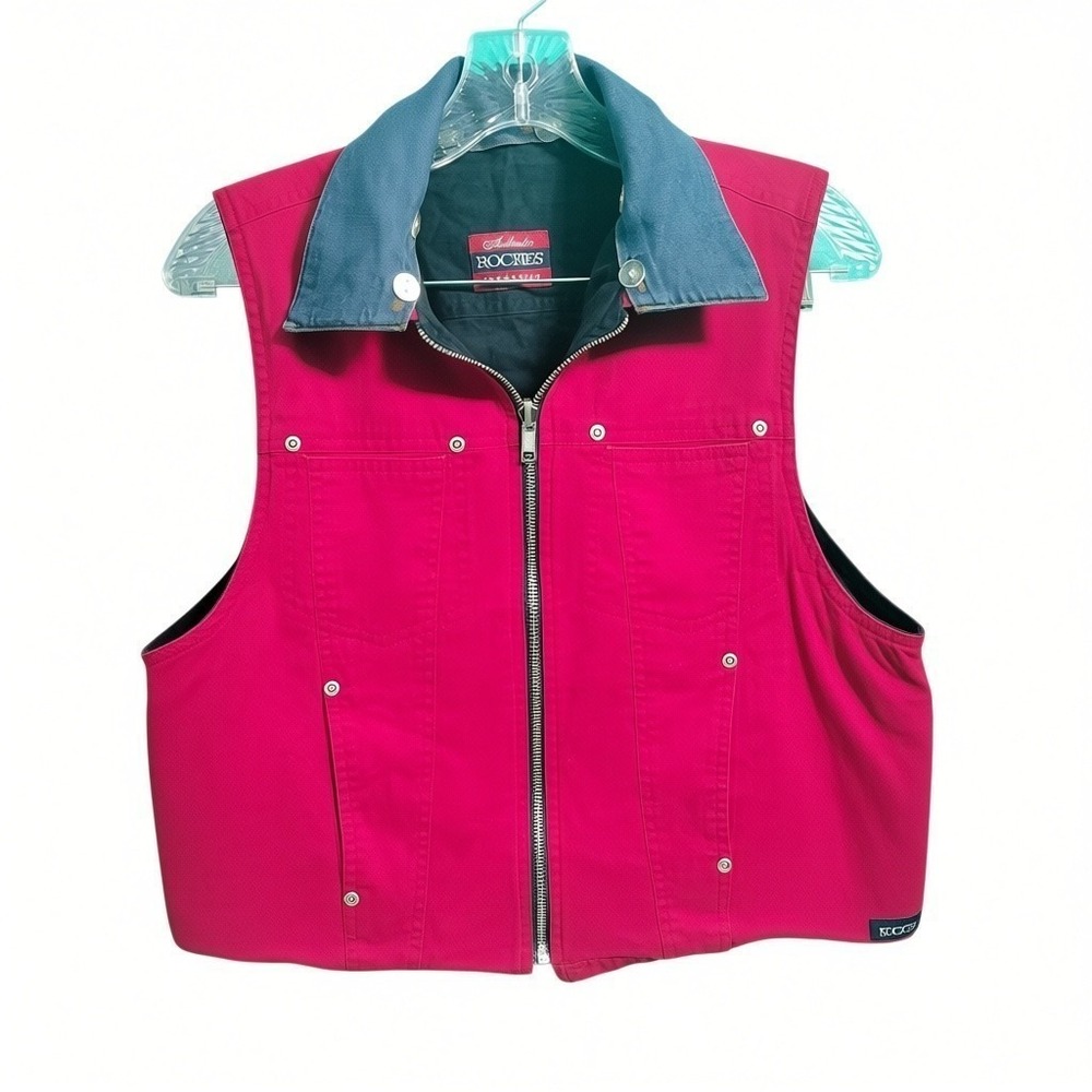 Rockies Jeanswear Womens L Reversible Vest Red Black Western Cowgirl Denim Colla